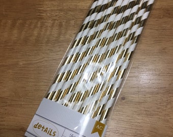 Pajitas de papel de aluminio dorado, pajitas con rayas doradas, pajitas de papel, pajitas para bodas, pajitas doradas para aniversarios, pajitas para baby showers, pajitas de papel doradas,