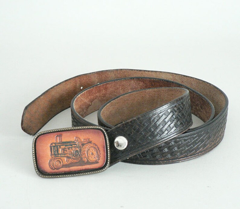 Mens Western Leather Belt Size 48 With Tractor Buckle Etsy