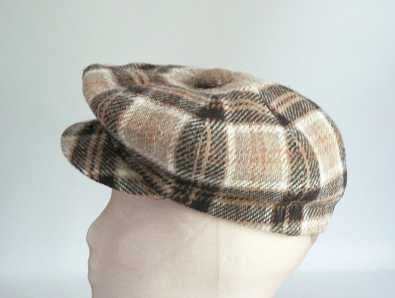 Mens Brown Plaid Wool Newsboy Cap Etsy