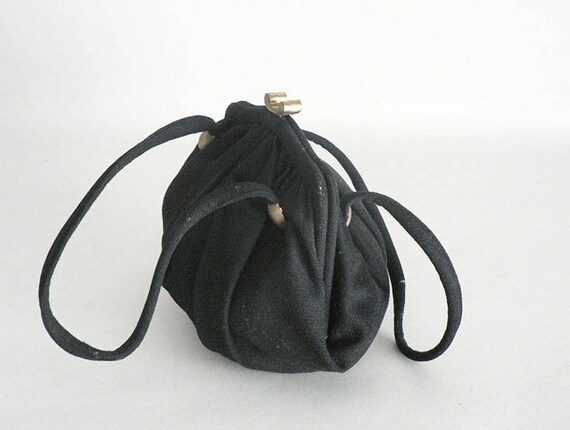 1940s Black Small Wool Rushed Top Handle Purse - image 5