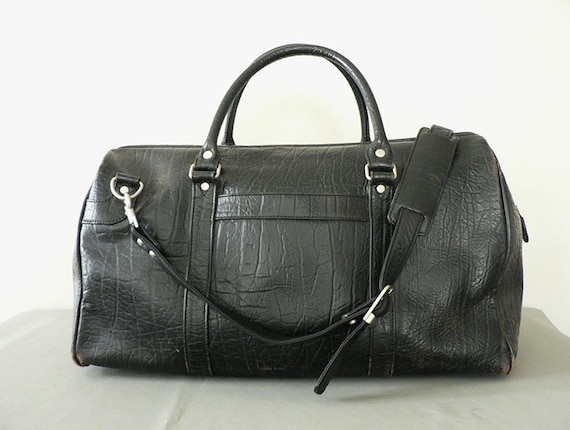 Black Leather Vintage Duffle Bag by APC