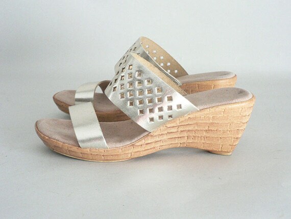 gold metallic wedge sandals