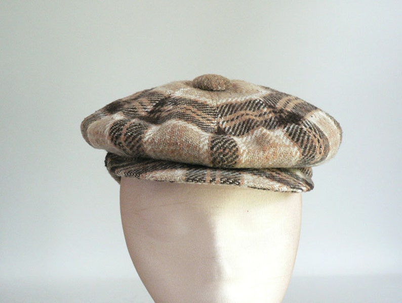 Mens Brown Plaid Wool Newsboy Cap Etsy
