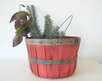 Red Bent Wood Orchard Basket With Handle