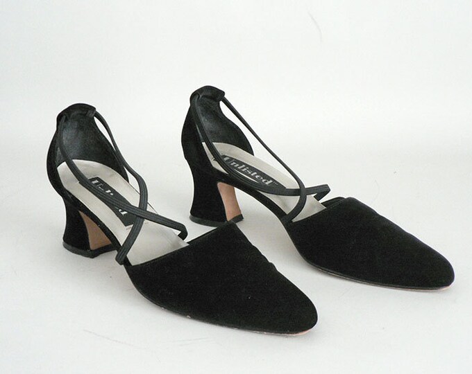 Womens Black Velvet Pumps Size 9 Etsy