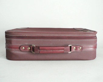 Mid Century Overnight Travel Suitcase Oxblood 17x10x5 Inches