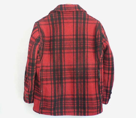 1940s red buffalo plaid wool hunting jacket Size … - image 3