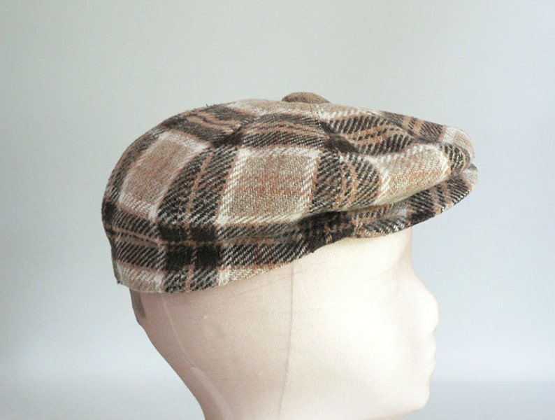 Mens Brown Plaid Wool Newsboy Cap Etsy