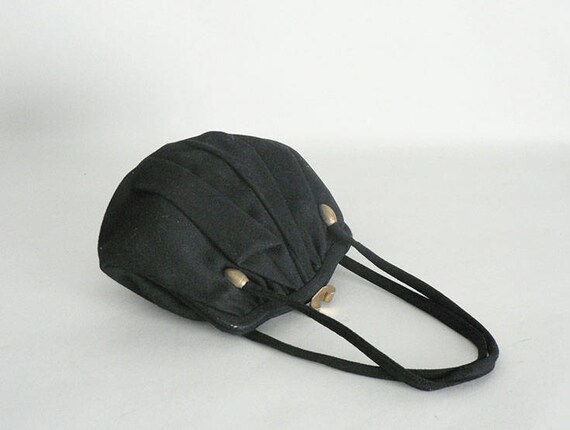 1940s Black Small Wool Rushed Top Handle Purse - image 3