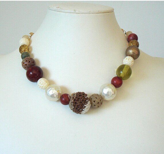 Vintage Large Bead Necklace Pearls, Crochet Bead, Car… Gem