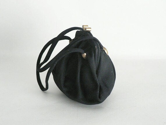 1940s Black Small Wool Rushed Top Handle Purse - image 2