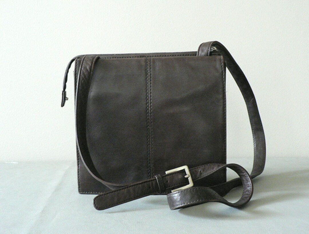 Minimalist Organizer Brown Leather Shoulder Bag by Eddie Bauer