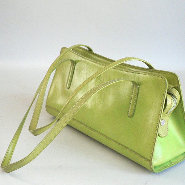 Lime Green Leather Minimalist Top Handle Shoulder Bag