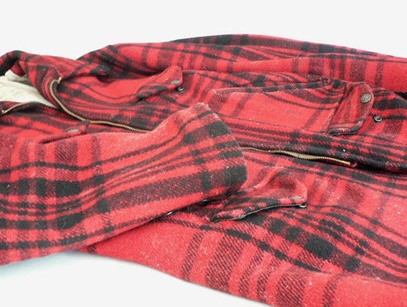 1940s red buffalo plaid wool hunting jacket Size … - image 5