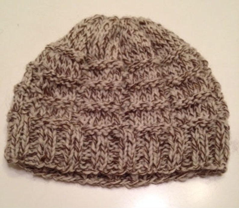 Beanie Hat 100/% Wool All Natural Fibers. Brown and Tan Tweed Hand Knit