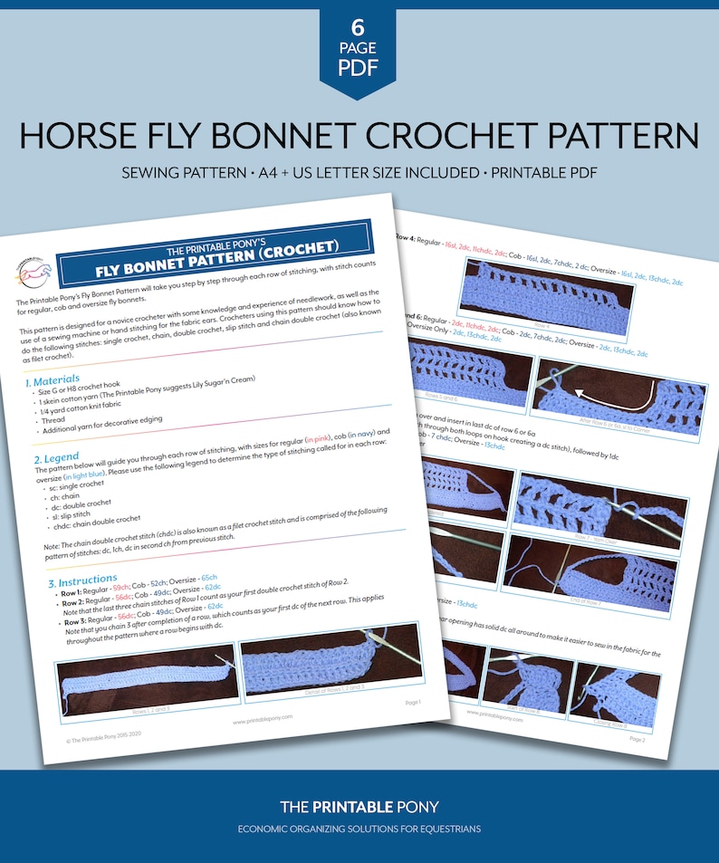 Horse Fly Bonnet Pattern, Crochet Pattern, Digital Download image 4