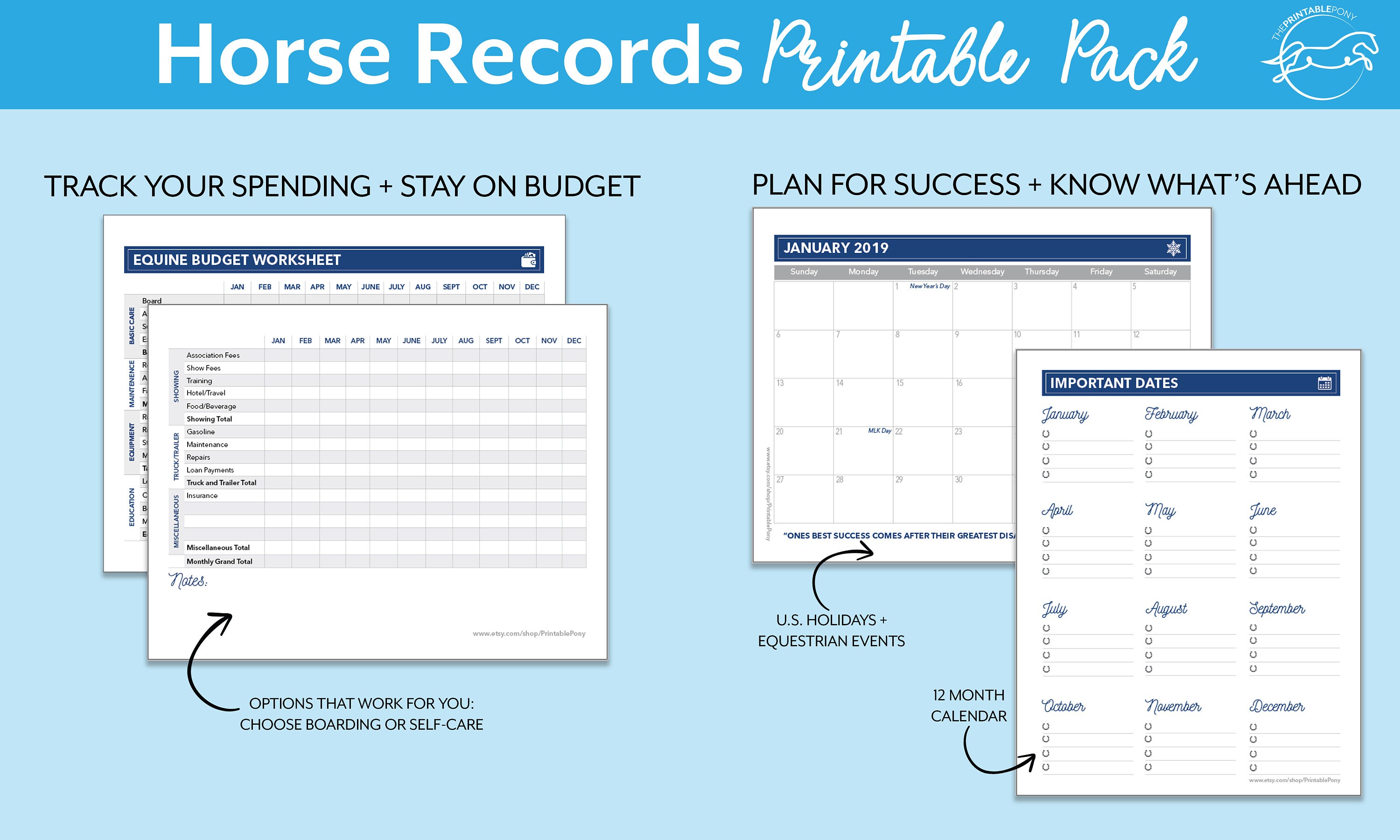 Horse Records Printable Pack Personalized Digital Download Etsy