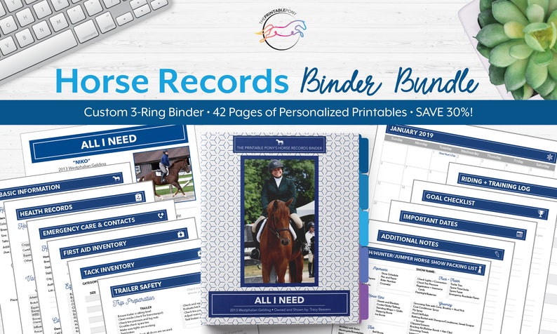 custom horse records binder bundle printtable office home living