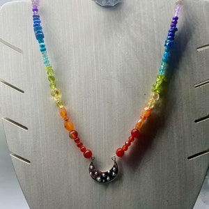 Rainbow gemstone necklace, gemstone moon necklace, moon necklace, gemstone necklace, OOAK gemstone necklace, rainbow necklace, gifts for her