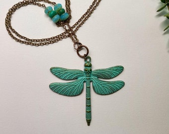 Patina dragonfly necklace, dragonfly necklace, OOAK necklace, gifts for her