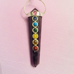 Amethyst necklace, Chakra pendant necklace, Chakra Stone pendant, Amethyst Chakra necklace, Healing Crystal pendant necklace