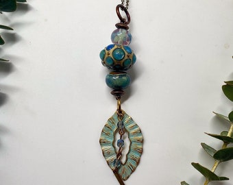 Green Lampwork glass pendant necklace, Lampwork glass necklace, OOAK artisan necklace, pendant necklace