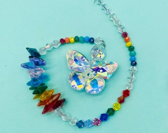 Rainbow crystal butterfly suncatcher, crystal butterfly suncatcher, chakra suncatcher, crystal butterfly suncatcher