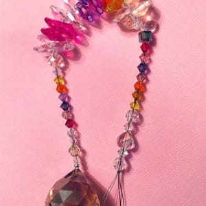 Pink purple yellow orange Suncatcher,Glass sun catcher,Swarovski Crystal sun catcher,Pink Purple Orange glass sun catcher,Gifts for her