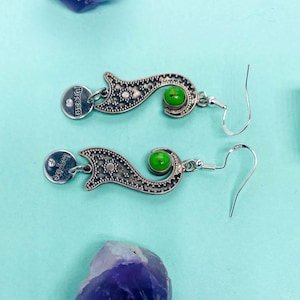Green turquoise earrings, sterling silver earrings, OOAK earrings,