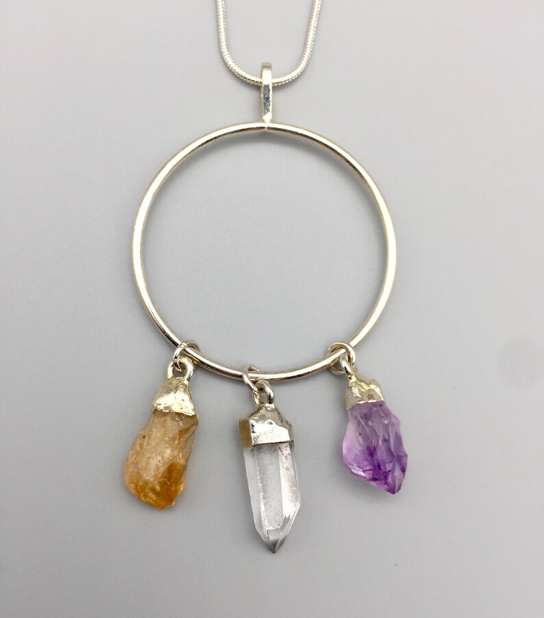 Citrine Clear Quartz Pendant Ooak Necklace Crystal Gemstone Amethyst Jewelry Necklaces - Citrine Clear Quartz Pendant