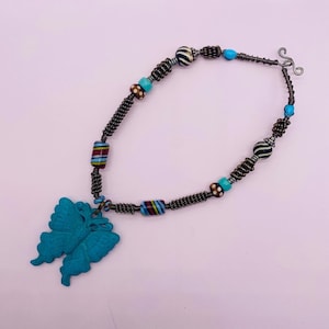 Turquoise butterfly choker necklace,Ooak turquoise butterfly necklace,Ooak necklace, butterfly necklace,tribal necklace,turquoise butterfly