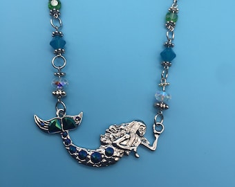 Mermaid necklace | OOAK mermaid necklace | Silver mermaid necklace | Swarovski Crystals | Mermaid pendant necklace | Blue green necklace