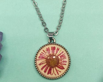 Floral pendant necklace, pressed flower pendant necklace, small floral pendant necklace