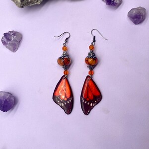 Monarch butterfly earrings, Lampwork glass earrings, OOAK artisan earrings, monarch butterfly wings earrings, gifts for her