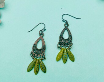 Copper and Czech glass earrings, Copper chandelier earrings, earth tone earrings, boho earrings, Ooak earrings, artisan earrings, handmade