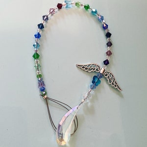 Beaded angel wings suncatcher, Swarovski Crystal angel suncatcher,angel Suncatchers,Crystal angel Suncatcher,Rear view mirror charm