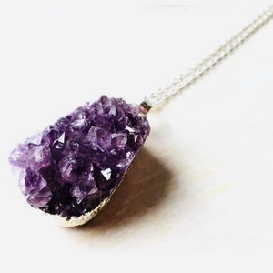 Amethyst necklace- gemstone necklace- raw gemstone pendant necklace- amethyst stone necklace