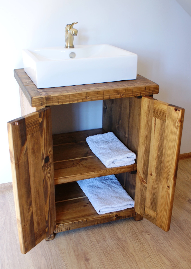 New Solid Chunky Wood Rustic Bathroom Sink Basin Vanity Unit Etsy