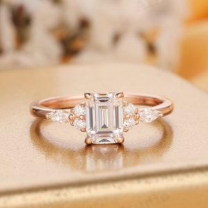 Anillo de bodas con diamantes cultivados en laboratorio de talla esmeralda de 0,5 a 2,0 quilates, anillo de compromiso en racimo, anillo de diamantes cultivados en laboratorio FG/VS, anillo de aniversario