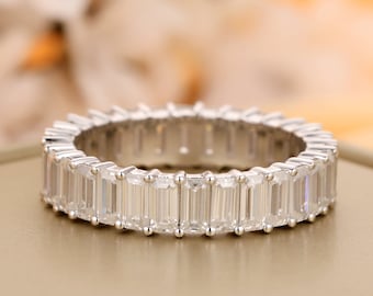 Brilliant 2x4mm Emerald Cut Moissanite Accents Ring,14K Solid White Gold Female Engagement Ring,Full Eternity Wedding Ring,Ring For Women