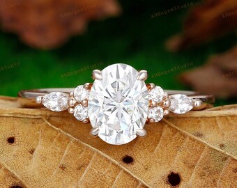 Vintage Oval Cut Lab Grown Diamond Engagement Ring,Diamond Wedding Ring,Solid 14K Rose Gold Ring,IGI Certified Diamond Ring,Propose Ring