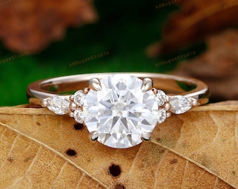 Anillo de compromiso con diamantes cultivados en laboratorio, de 0,5 a 3,0 ct, redondos, con diamantes cultivados en laboratorio, anillo de compromiso nupcial con diamantes CVD, oro macizo de 14 quilates.
