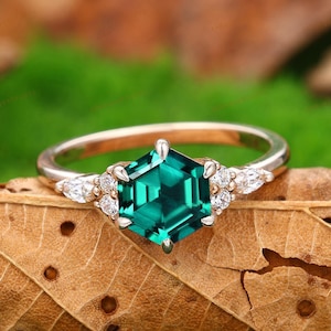 Art Deco Ring,Hexagon Cut Emerald Engagement Anniversary Ring,May Birthstone Ring,Daily Ring,Handcrafted Ring,Anniversary Gift For Women
