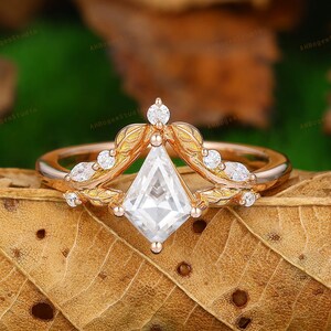 Art Deco Kite Cut 6x9mm Moissanite Engagement Ring,Crown Design Ring,Anniversary Gift For Women,Handcrafted Ring,Promise Bridal Ring