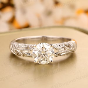 Vintage 0.5-3.0CT Round Cut Lab Grown Diamond Engagement Ring,Diamond Wedding Promise Ring,Solid 14K White Gold Ring,Valentine&#39;s Gift