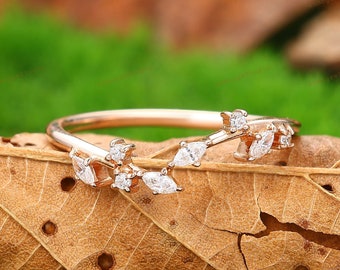 Unique Leaf Band,Moissanite Wedding Ring,Branch Leaf Design Moissanite Matching Stacking Ring,Valentine's Gift For Her,Natural Inspired Ring