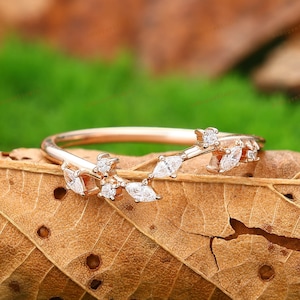 Unique Leaf Band,Moissanite Wedding Ring,Branch Leaf Design Moissanite Matching Stacking Ring,Valentine&#39;s Gift For Her,Natural Inspired Ring