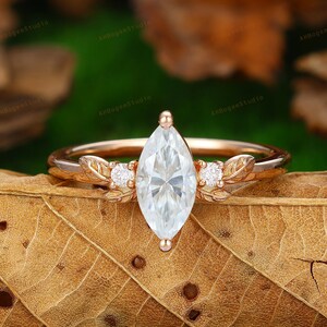 Marquise Cut Moissanite Engagement Ring Moissanite Wedding Ring 14K Solid Gold Anniversary Ring Marquise Promise Ring Gift Ring Leaf Ring
