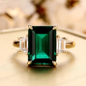 Art Deco Ring,brilliant 4CT Lab Created Emerald Center Engagement Ring ...