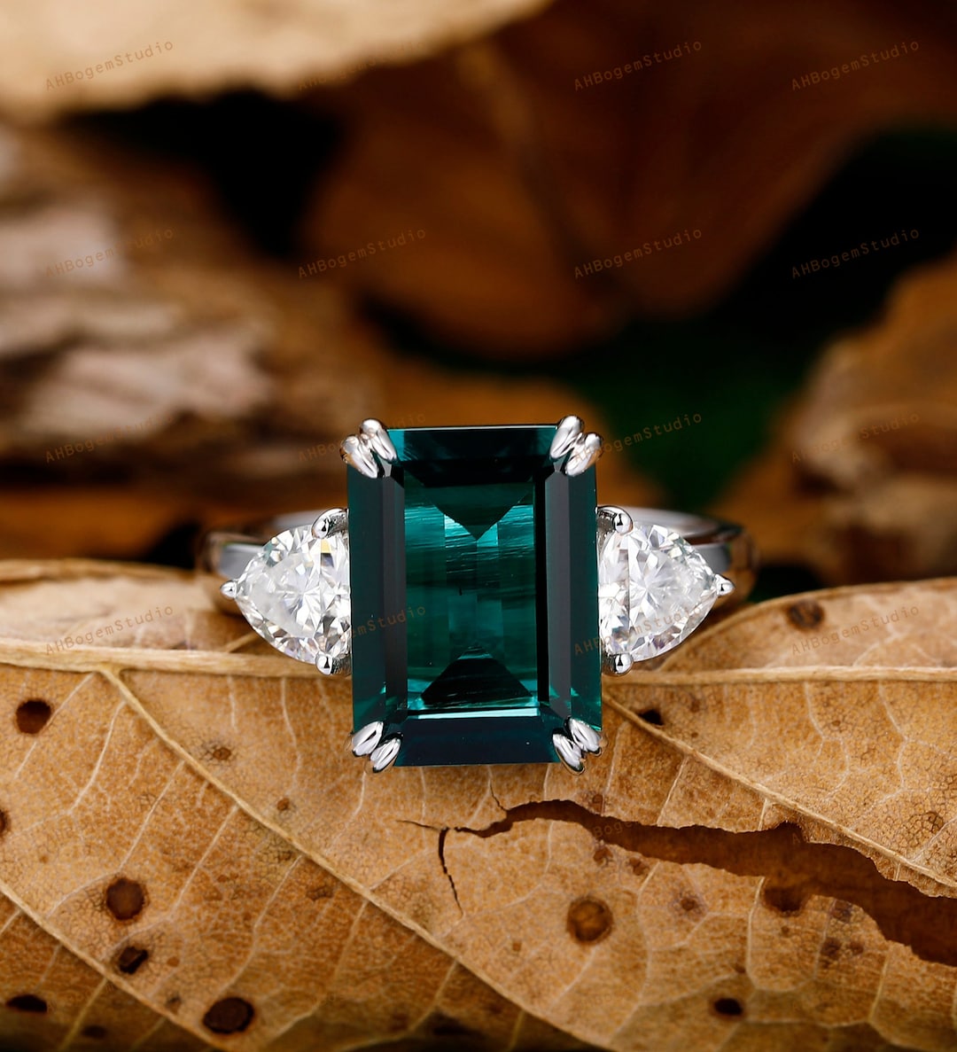 Stone Ring,emerald Cut 8x11mm Lab Created Emerald